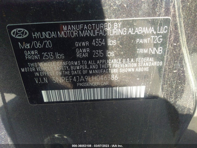 Hyundai SONATA SEL 2020 5NPEF4JA9LH046386 Image 9
