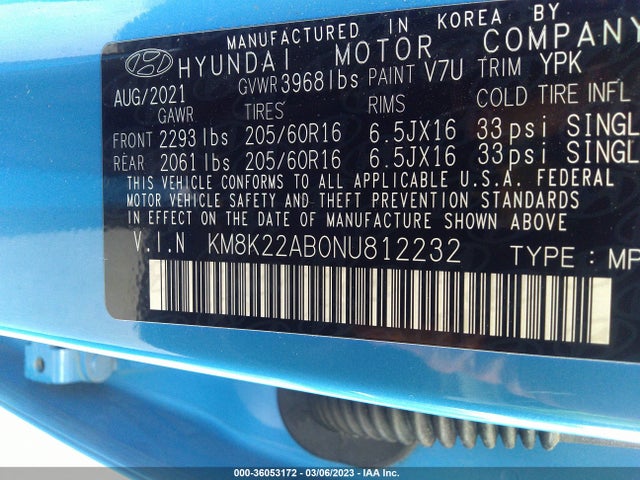 Hyundai Kona Se 2022 KM8K22AB0NU812232 Image 10