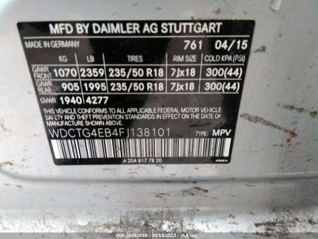 WDCTG4EB4FJ138101 Mercedes-Benz Gla-class Gla 250