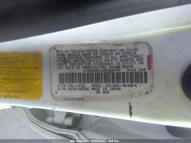 1998 LEXUS GS 300 LUXURY PERFORM SDN VIN: JT8BD68S1W0028449