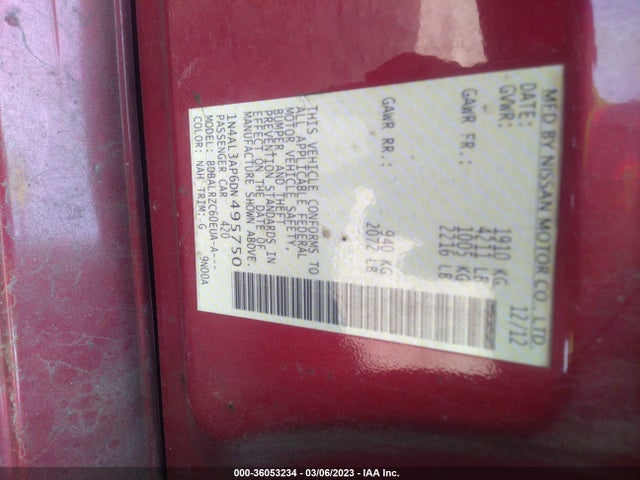 Nissan Altima 2.5 S 2013 1N4AL3AP6DN495750 Image 9