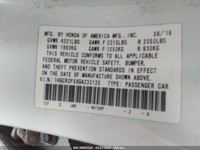 1HGCR2F5XGA230135 Honda Accord Sedan Sport