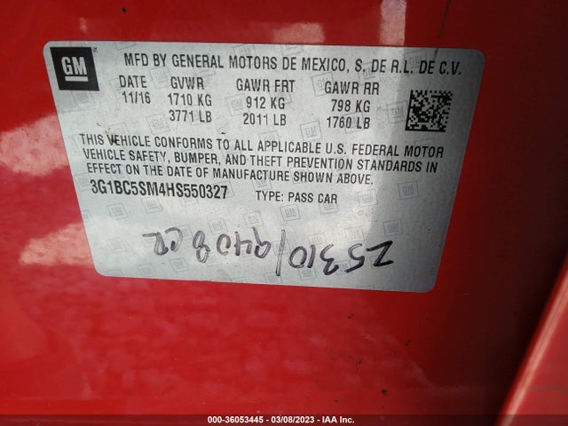 Chevrolet CRUZE LS 2017 3G1BC5SM4HS550327 Image 10