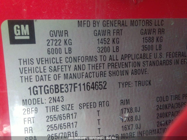 2015 GMC Canyon, VIN: 1GTG6BE37F1164652