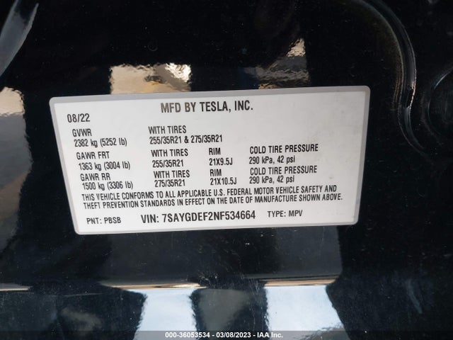 2022 Tesla Model Y, VIN: 7SAYGDEF2NF534664