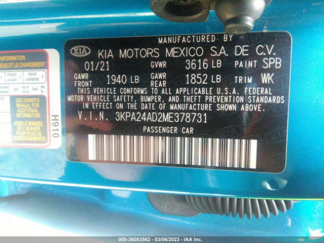 3KPA24AD2ME378731 KIA RIO S