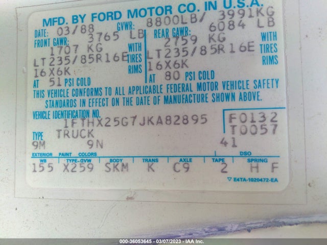 Ford F250 1988 1FTHX25G7JKA82895 Image 10