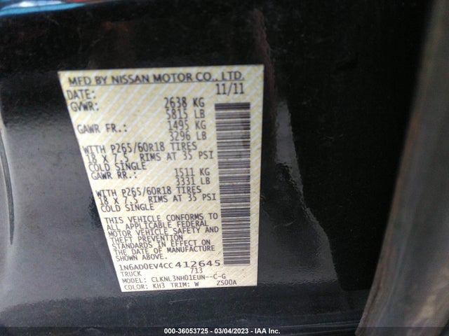 2012 NISSAN FRONTIER SL VIN: 1N6AD0EV4CC412645