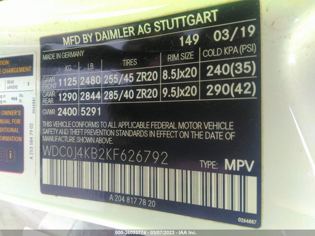Mercedes-Benz Glc Glc 300 2019 WDC0J4KB2KF626792 Image 9