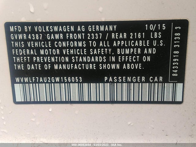 WVWLF7AU2GW156053 Volkswagen Golf R