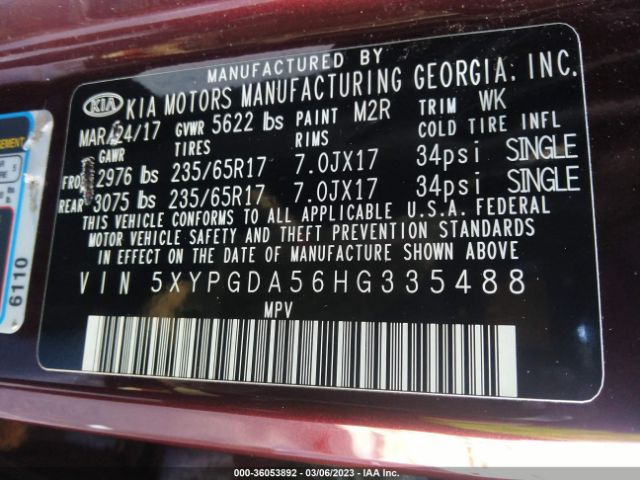 5XYPGDA56HG335488 KIA Sorento Lx V6