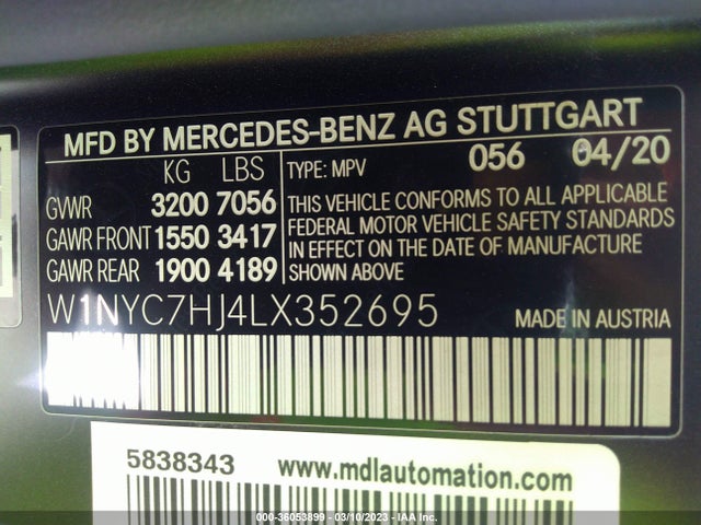 2020 Mercedes-Benz G-Class, VIN: W1NYC7HJ4LX352695