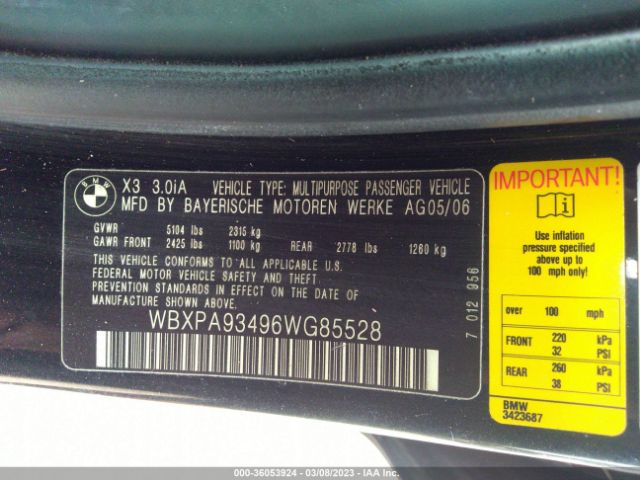 WBXPA93496WG85528 BMW X3 3.0I
