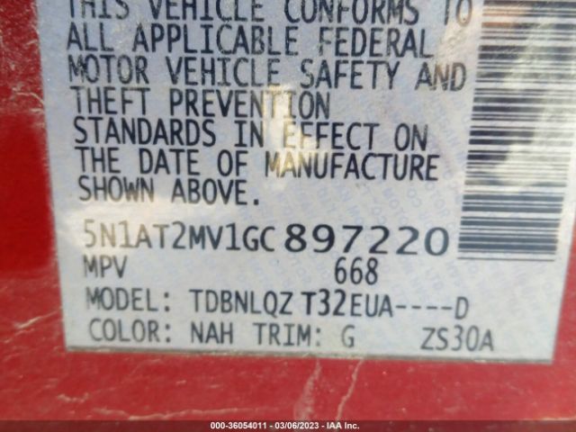 5N1AT2MV1GC897220 Nissan ROGUE SV