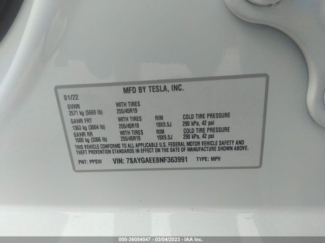 2022 TESLA MODEL Y 7SAYGAEE8NF363991 Photo 8