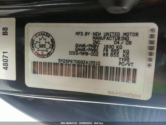 2009 PONTIAC VIBE W/1SB VIN: 5Y2SP67069Z415510