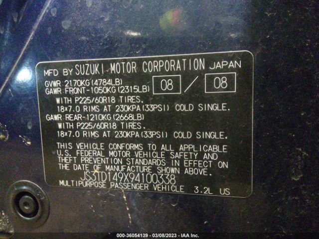 JS3TD149X94100338 Suzuki Grand Vitara Luxury