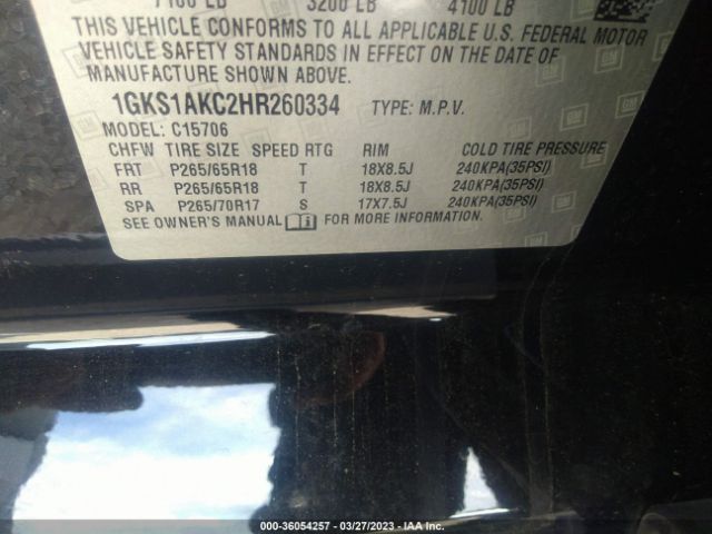 1GKS1AKC2HR260334 GMC YUKON SLE