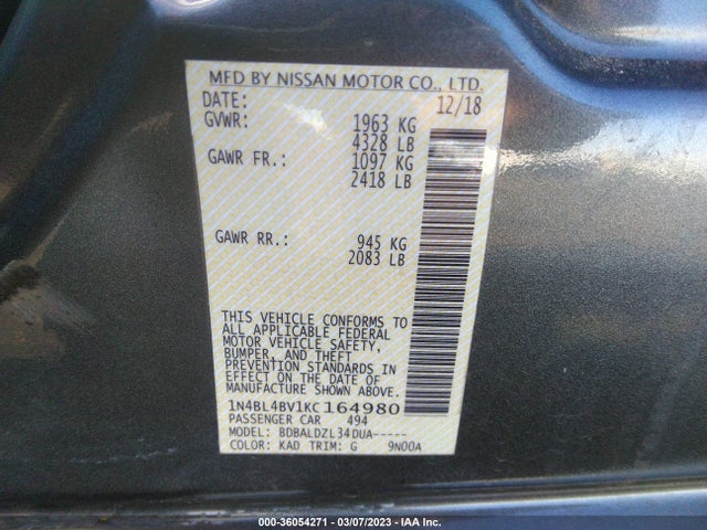Nissan Altima 2.5 S 2019 1N4BL4BV1KC164980 Image 9
