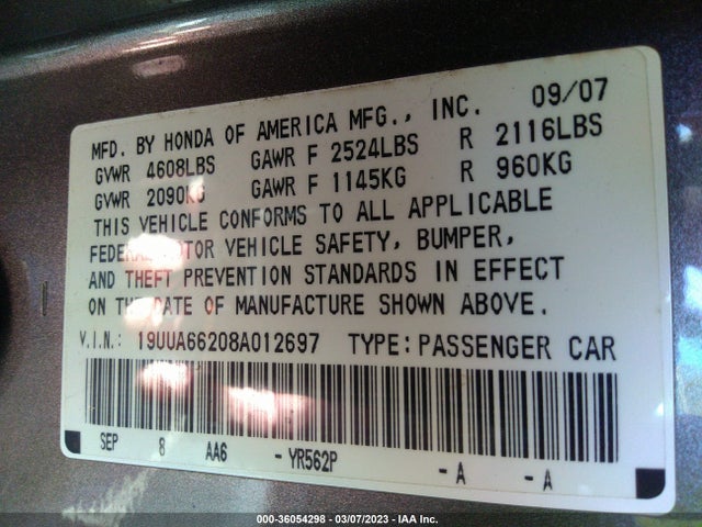 Acura TL 2008 19UUA66208A012697 Image 10