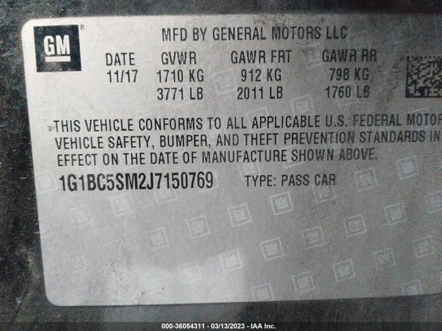 Chevrolet CRUZE LS 2018 1G1BC5SM2J7150769 Image 10