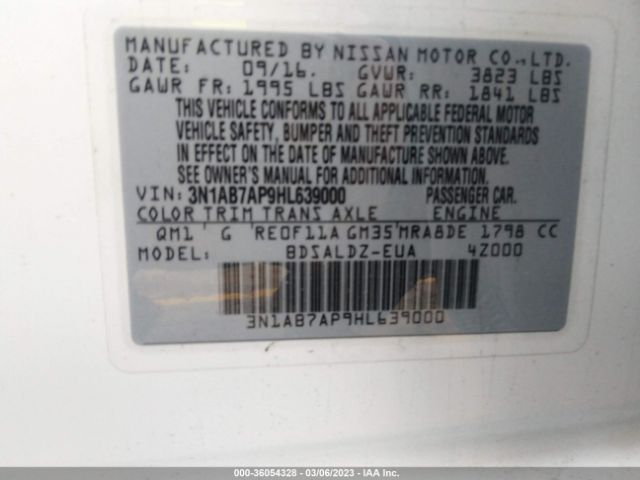 3N1AB7AP9HL639000 Nissan SENTRA SV