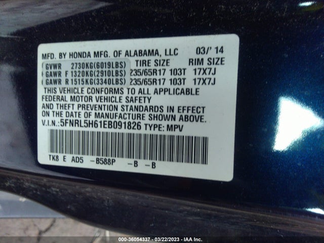 Honda Odyssey Ex-l 2014 5FNRL5H61EB091826 Image 10