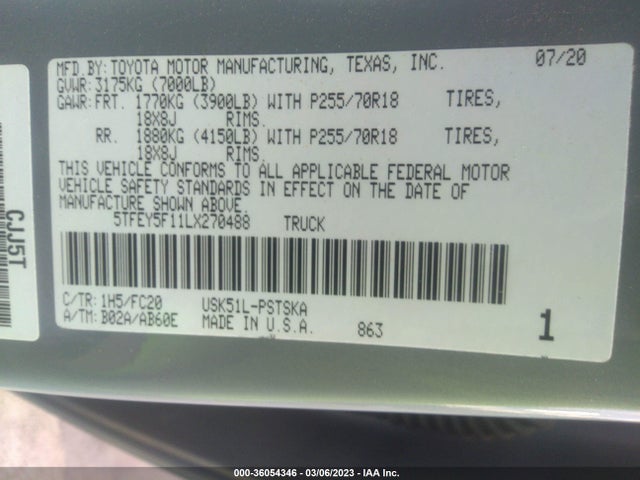 2020 Toyota Tundra, VIN: 5TFEY5F11LX270488