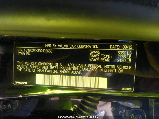 2013 VOLVO S60 T6 VIN: YV1902FH3D2192650