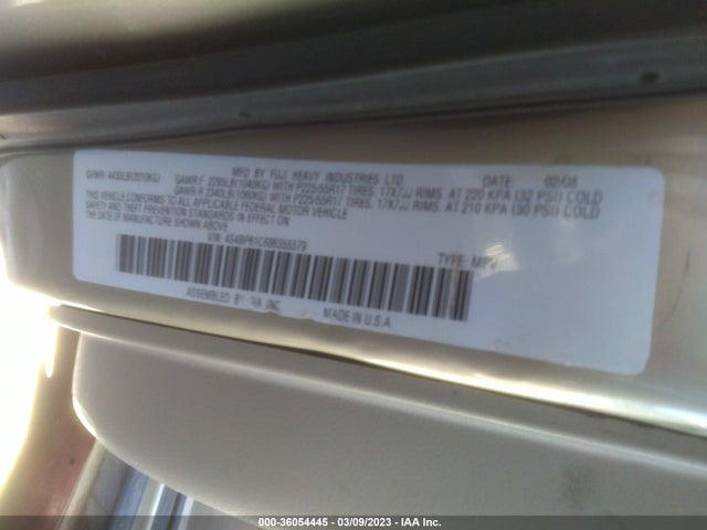 2008 SUBARU OUTBACK I VIN: 4S4BP61C686355579