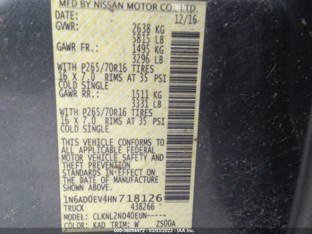 Nissan Frontier Sv V6 2017 1N6AD0EV4HN718126 Image 10