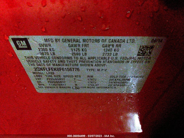 Chevrolet EQUINOX LT 2015 2GNFLFEK8F6156776 Image 10