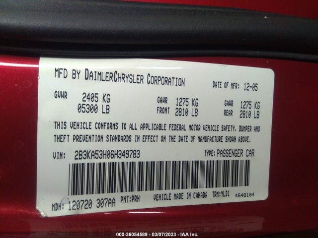 2006 DODGE CHARGER R/T VIN: 2B3KA53H06H349783