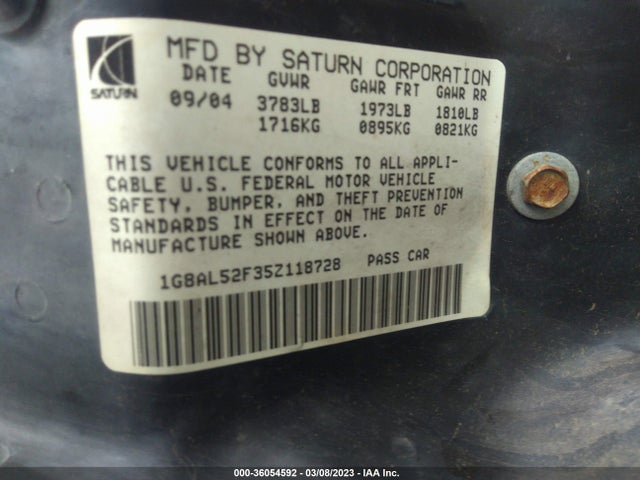 2005 SATURN ION ION 3 VIN: 1G8AL52F35Z118728