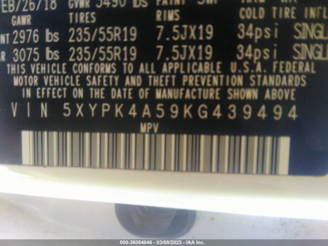 5XYPK4A59KG439494 KIA Sorento Sx V6