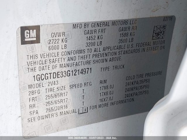 Chevrolet Colorado 4wd Z71 2016 1GCGTDE33G1214971 Image 9