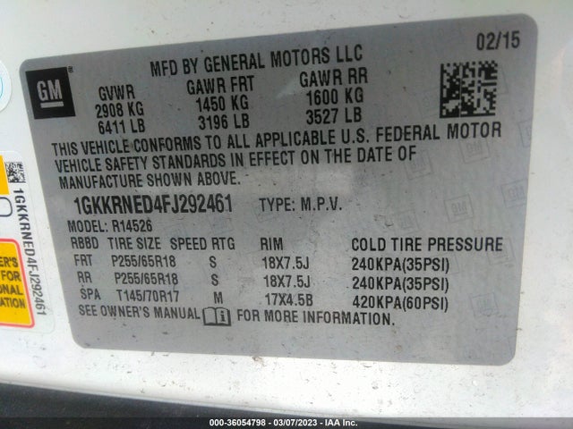 GMC ACADIA SLE 2015 1GKKRNED4FJ292461 Image 10