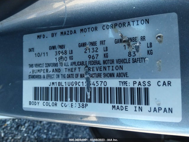 2012 MAZDA MAZDA3 I SPORT VIN: JM1BL1UG9C1554570
