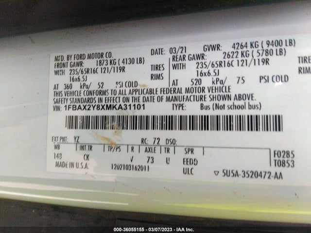 2021 Ford Transit, VIN: 1FBAX2Y8XMKA31101