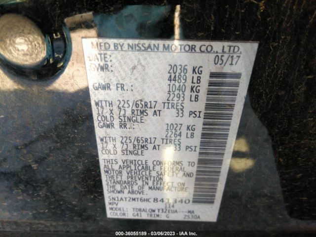 5N1AT2MT6HC841340 Nissan ROGUE SV
