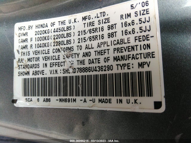 Honda CR-V EX 2006 SHSRD78886U436290 Image 10