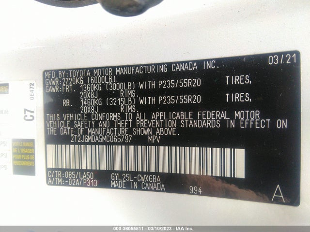 2021 Lexus RX, VIN: 2T2JGMDA5MC065797