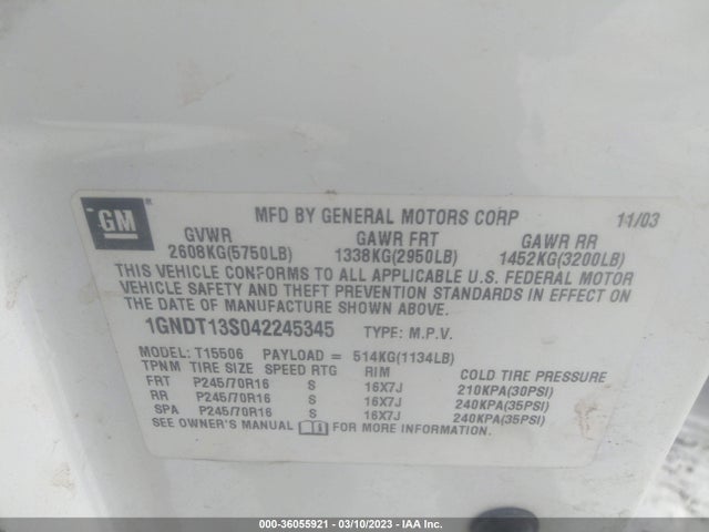 Chevrolet Trailblazer Ls 2004 1GNDT13S042245345 Image 10