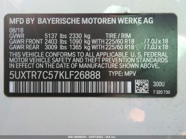 5UXTR7C57KLF26888 BMW X3 Sdrive30i