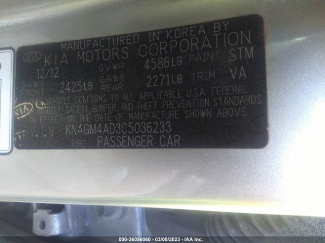 KNAGM4AD3C5036233 KIA OPTIMA HYBRID