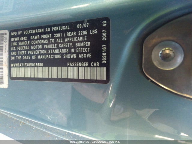 2008 VOLKSWAGEN EOS LUX VIN: WVWFA71FX8V015686