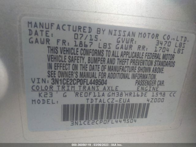 3N1CE2CP0FL449504 Nissan Versa Note S Plus