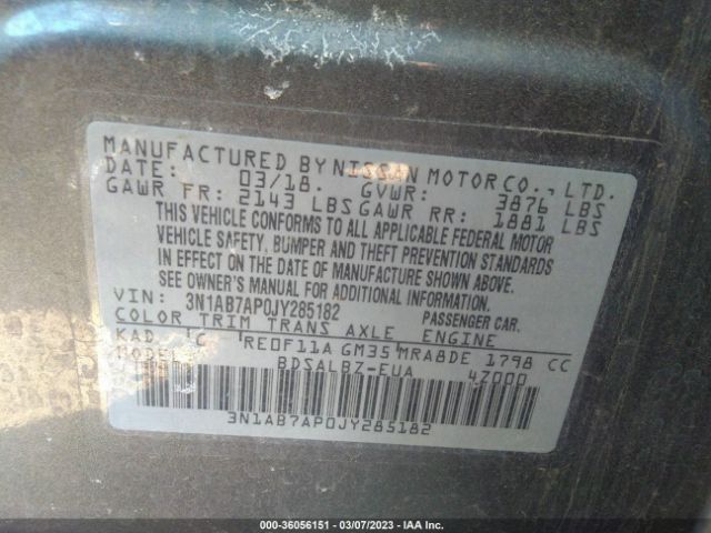 3N1AB7AP0JY285182 Nissan SENTRA S
