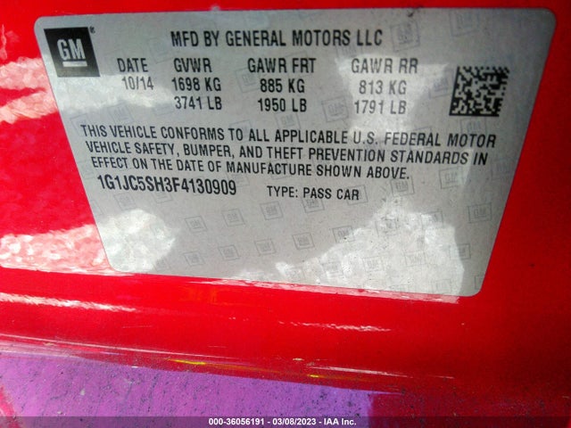 Chevrolet SONIC LT 2015 1G1JC5SH3F4130909 Image 9