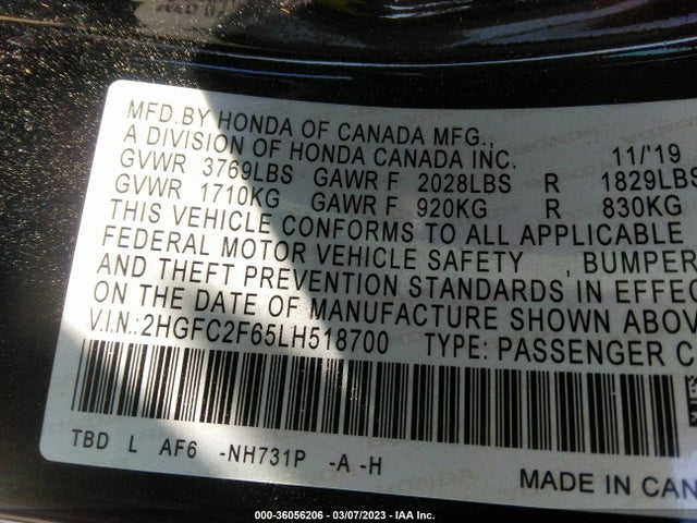 Honda Civic Sedan Lx 2020 2HGFC2F65LH518700 Image 10